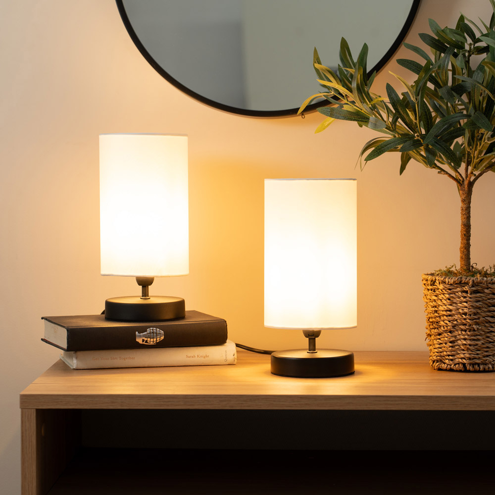 ValueLights Francis 2 Pack Matt Black and White Shade Dimmable Touch LED Table Lamp Image 2