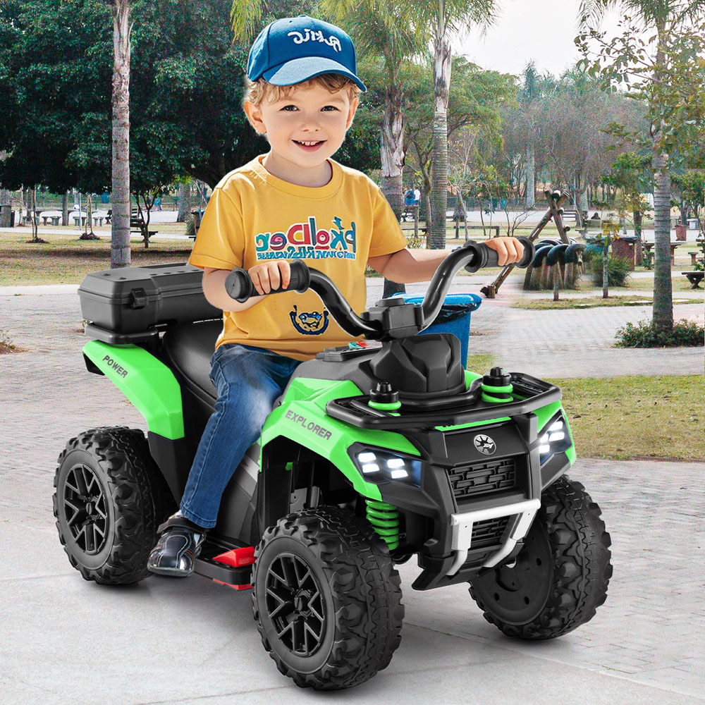 Costway Kids Green Electric Quad Bike with Spray Function and Storage Box 6V Image 2