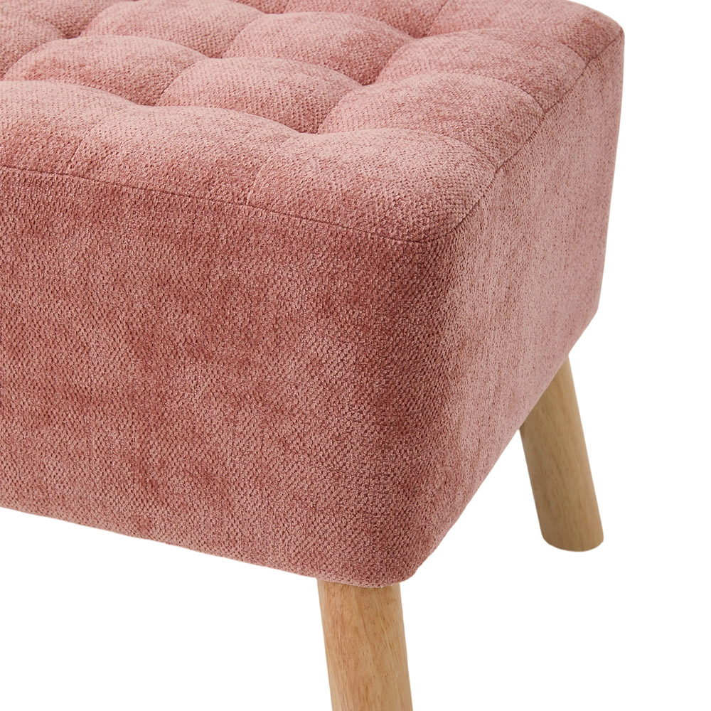 Living and Home Pink Chenille Button Tufted Square Footstool Image 4