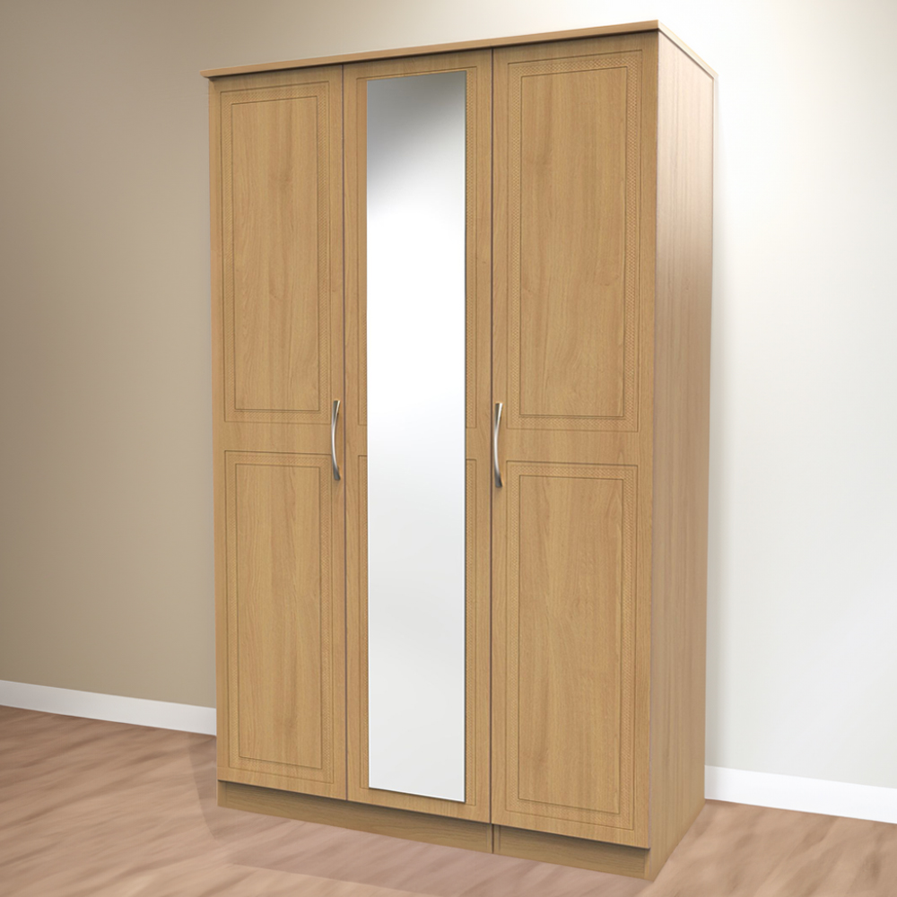 Crowndale Dorset 3 Door Modern Oak Mirrored Wardrobe Ready Assembled Image 1