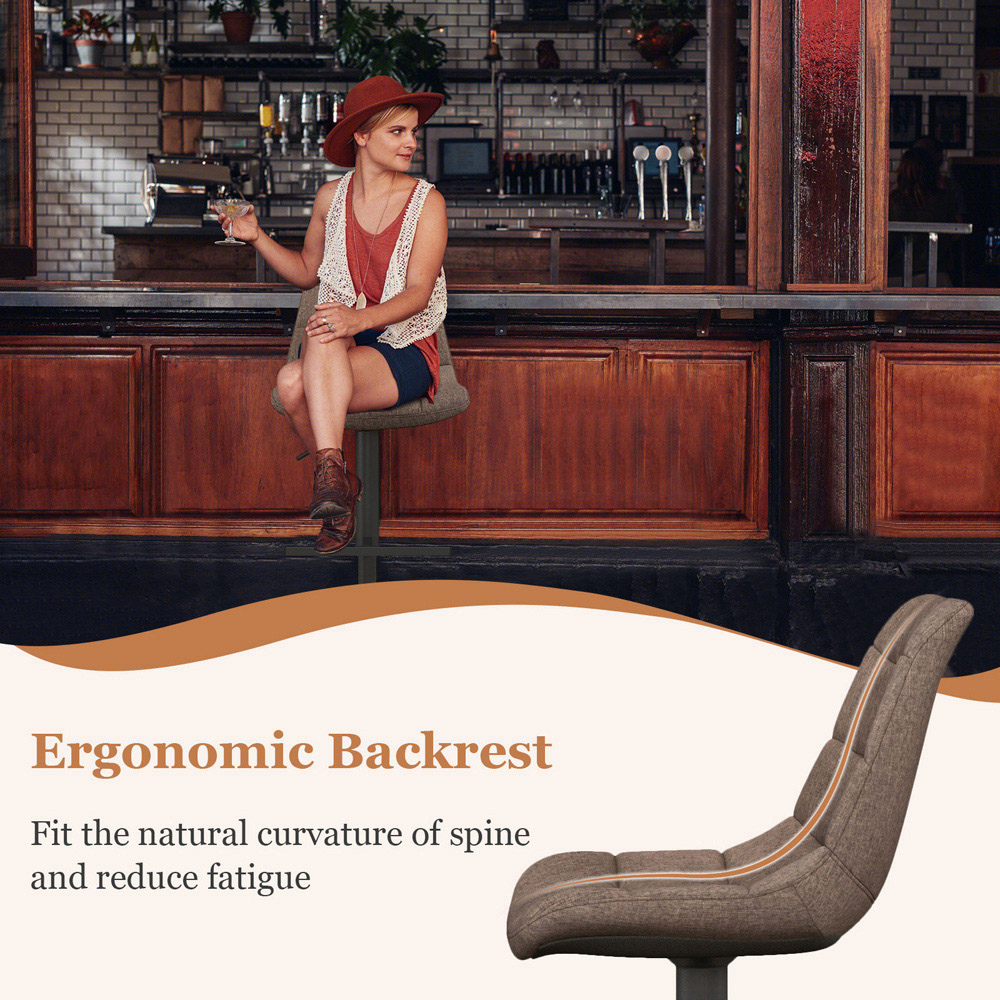 Costway Brown Upholstered Height Adjustable Swivel Bar Stool Set of 2 Image 7