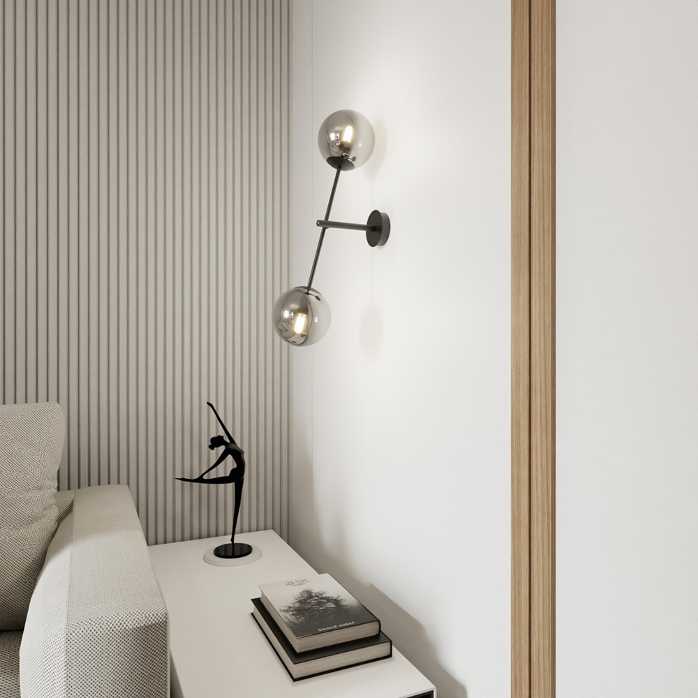 Emibig Linear 2 Light Graphite Shade Black Wall Lamp Image 3