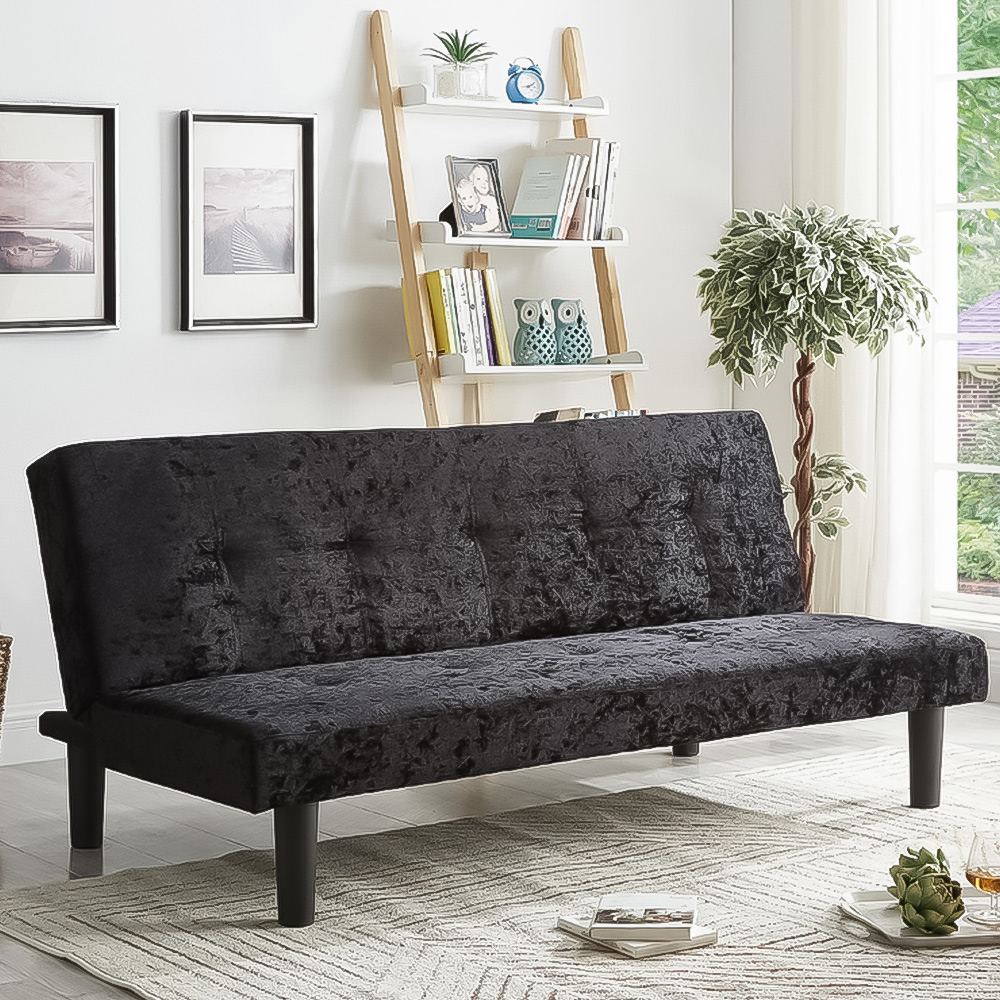 Brooklyn 2 Seater Black Crush Velvet Sofa Bed Image 1