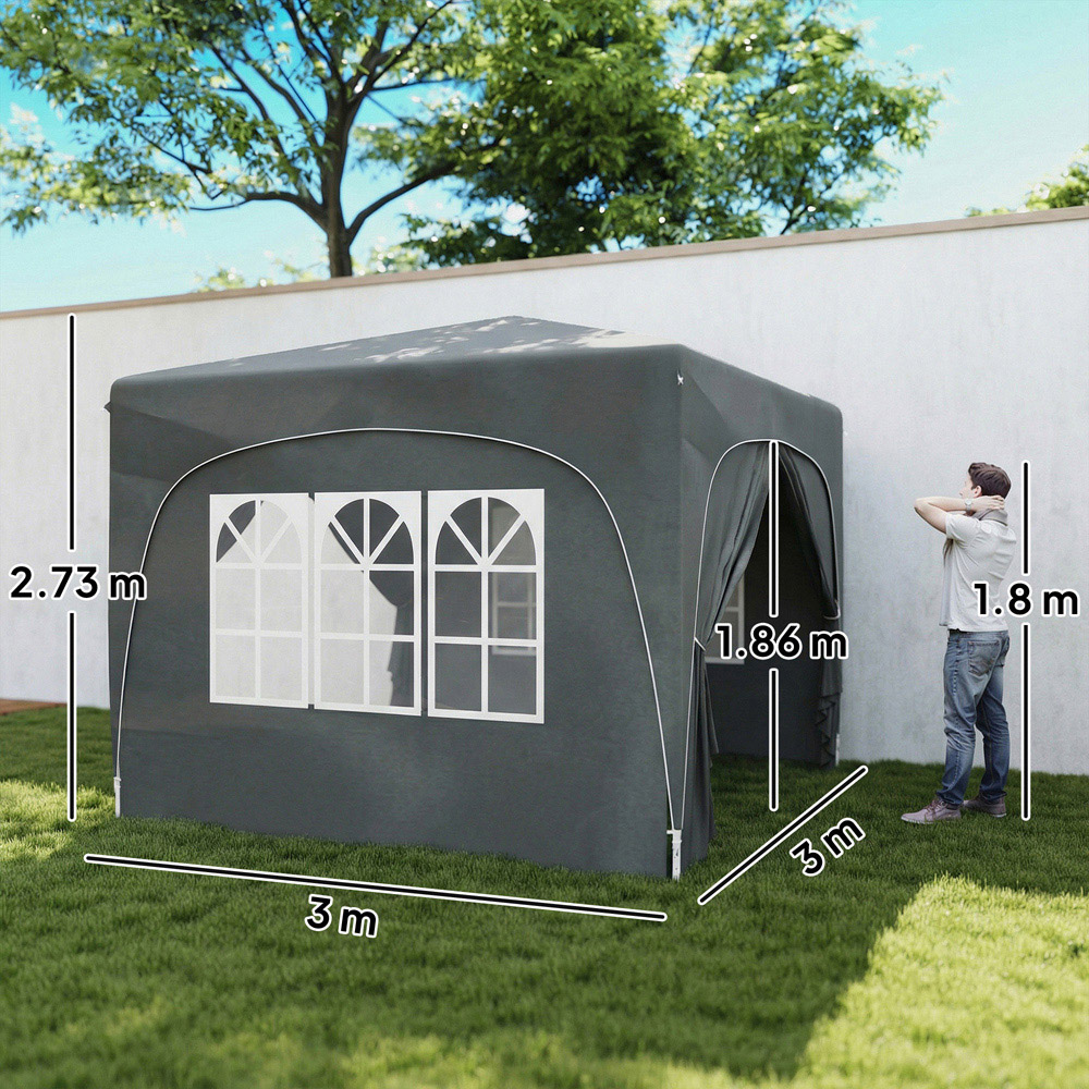 Outsunny 3 x 3m Dark Grey Pop-Up Gazebo with Sides and Carry Bag Image 9