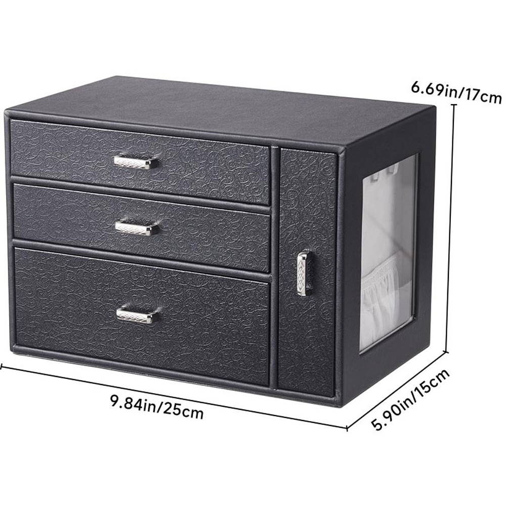 H&O Direct 4 Drawer Black Jewellery Box with Side Display Window Image 6