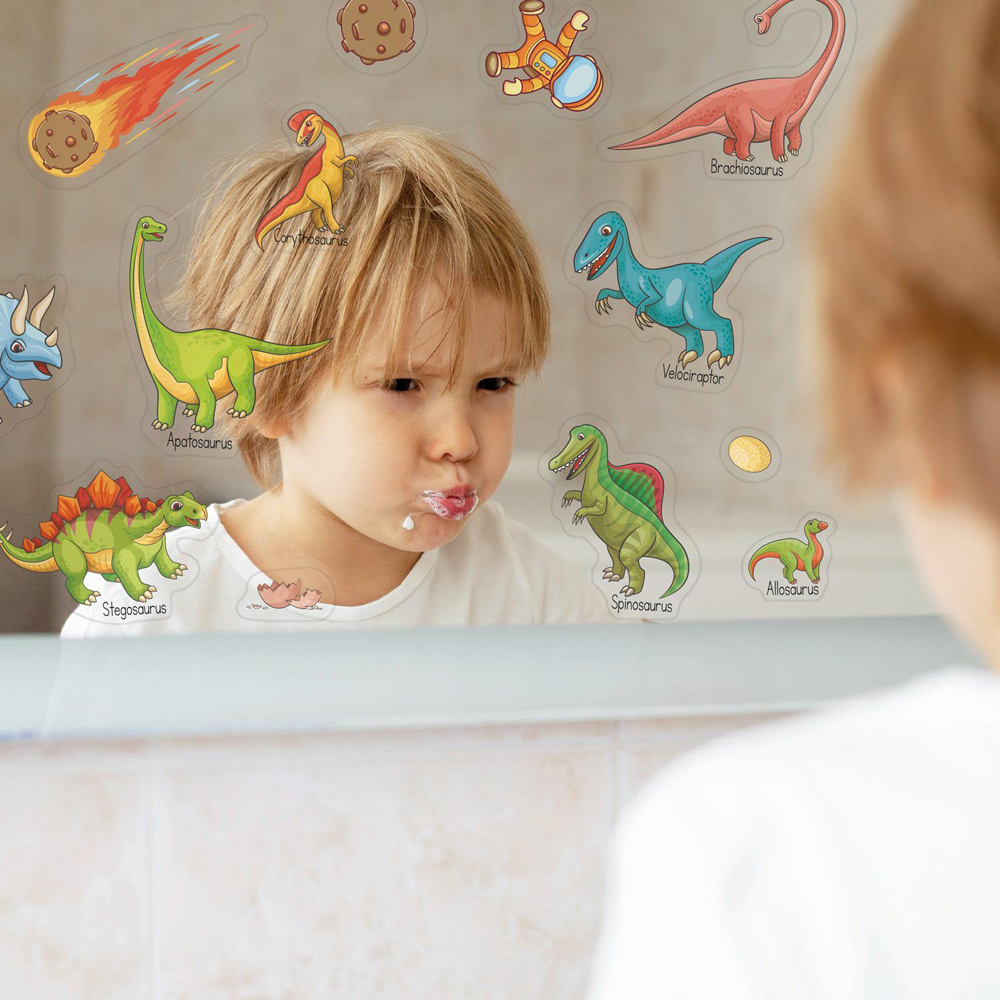 Walplus Dinosaurs and Solar System Double Sided Reusable Gel Window Sticker 28 Piece Image 4