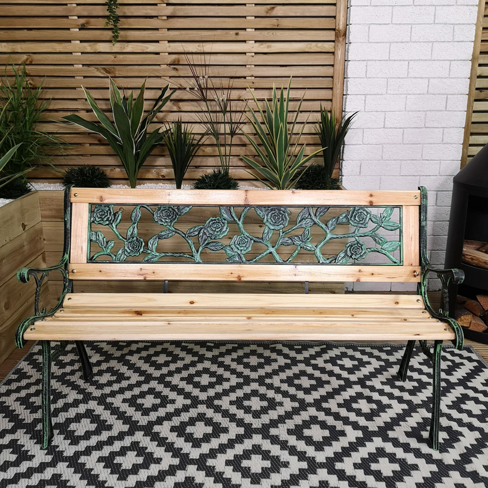 Samuel Alexander 2 Seater Rose Design Wooden Garden Bench Image 1
