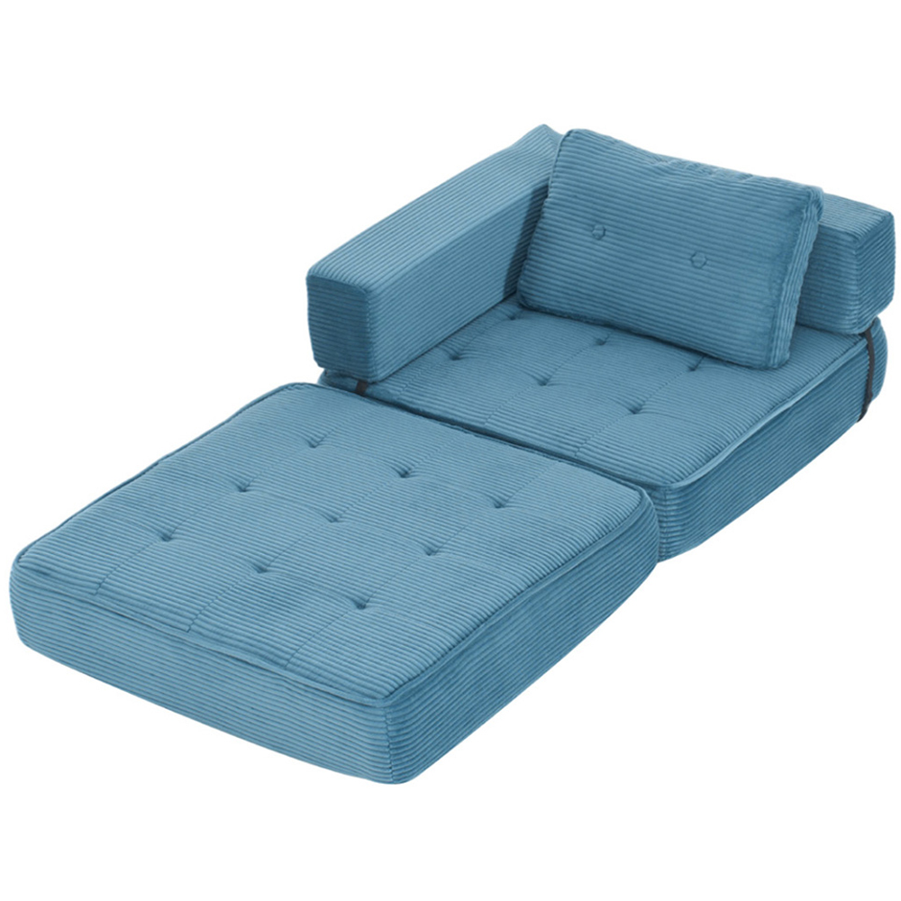 Living and Home Single Seater Blue Foldable Corduroy Upholstered Sofa Bed Image 2