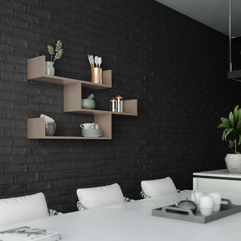 Decortie Tibet 3 Shelf Mocha Grey Modern Wall Mounted Bookcase Image 3