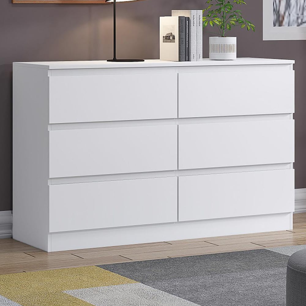 FWStyle Carlton 6 Drawer Matt White Chest of Drawers Image 1