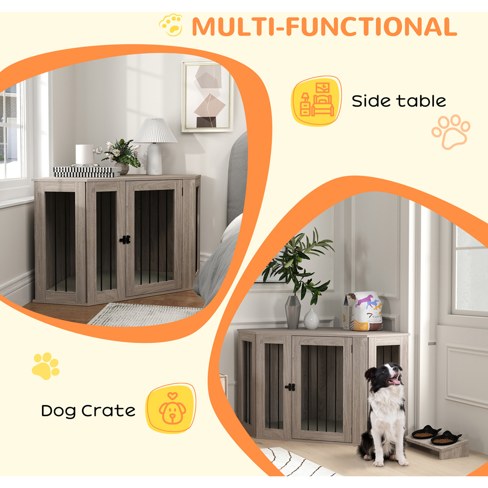 PawHut Large Walnut Brown Dog Crate with Cushion Door Image 4