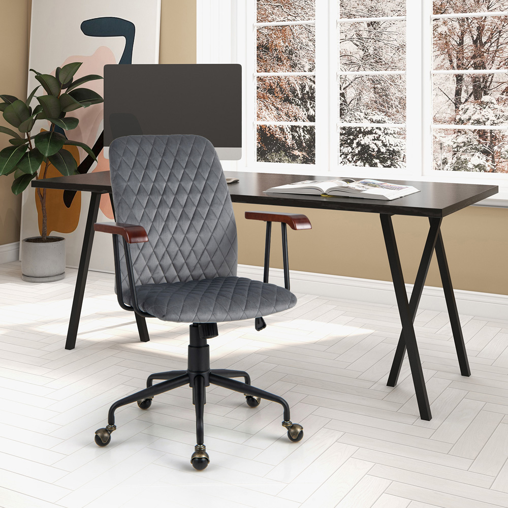 Costway Grey Velvet Adjustable Rocking Office Chair Image 3