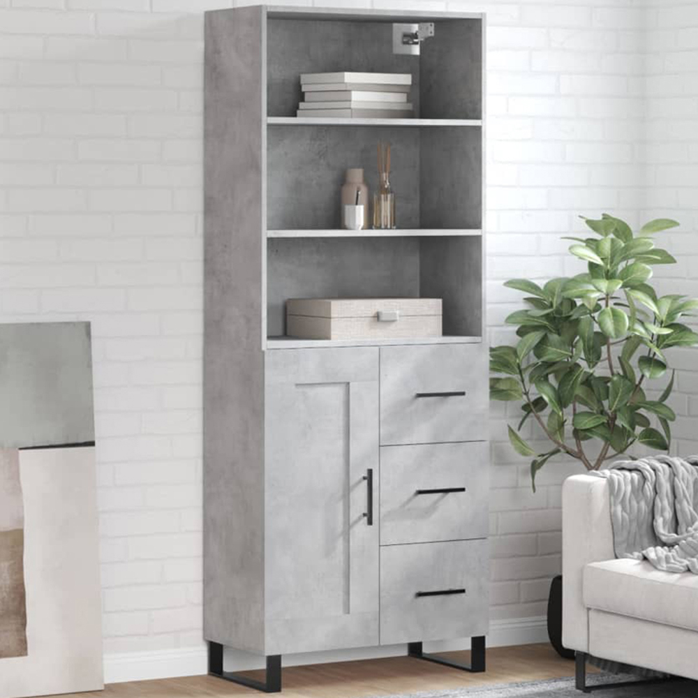 vidaXL Single Door 3 Drawer 3 Shelf Concrete Grey Highboard Image 1