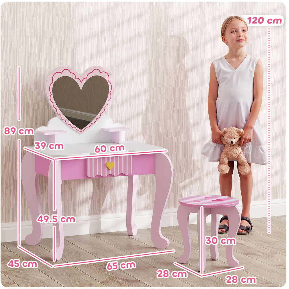 AIYAPLAY 2 Piece Pink Heart Mirror Kids Dressing Table Set Image 9