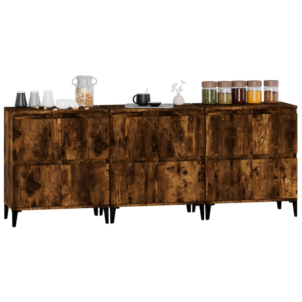 vidaXL 4 Door Smoked Oak Square Sideboard Set of 3 Image 4