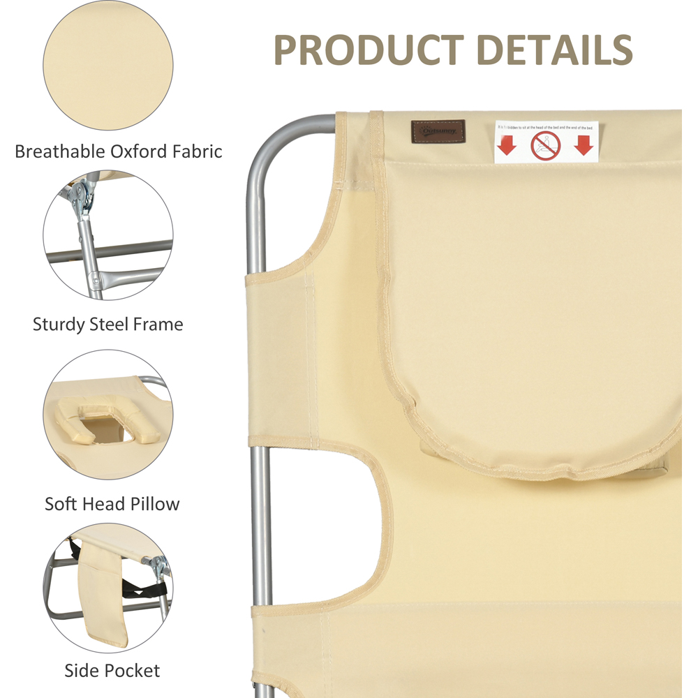Outsunny Beige 5 Level Adjustable Folding Sun Lounger with Reading Hole Image 6