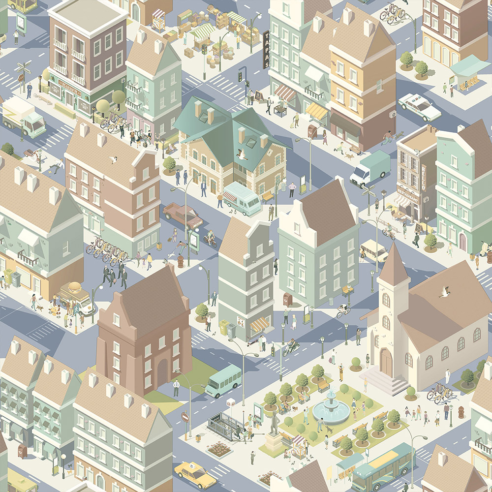 Muriva City Life Blue and Duck Egg Wallpaper Image 1