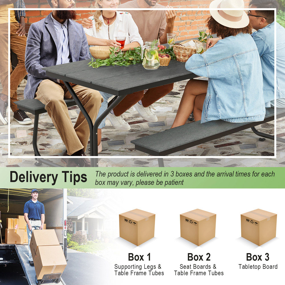 Costway 8 Seater Grey Outdoor Picnic Bench Set Image 6