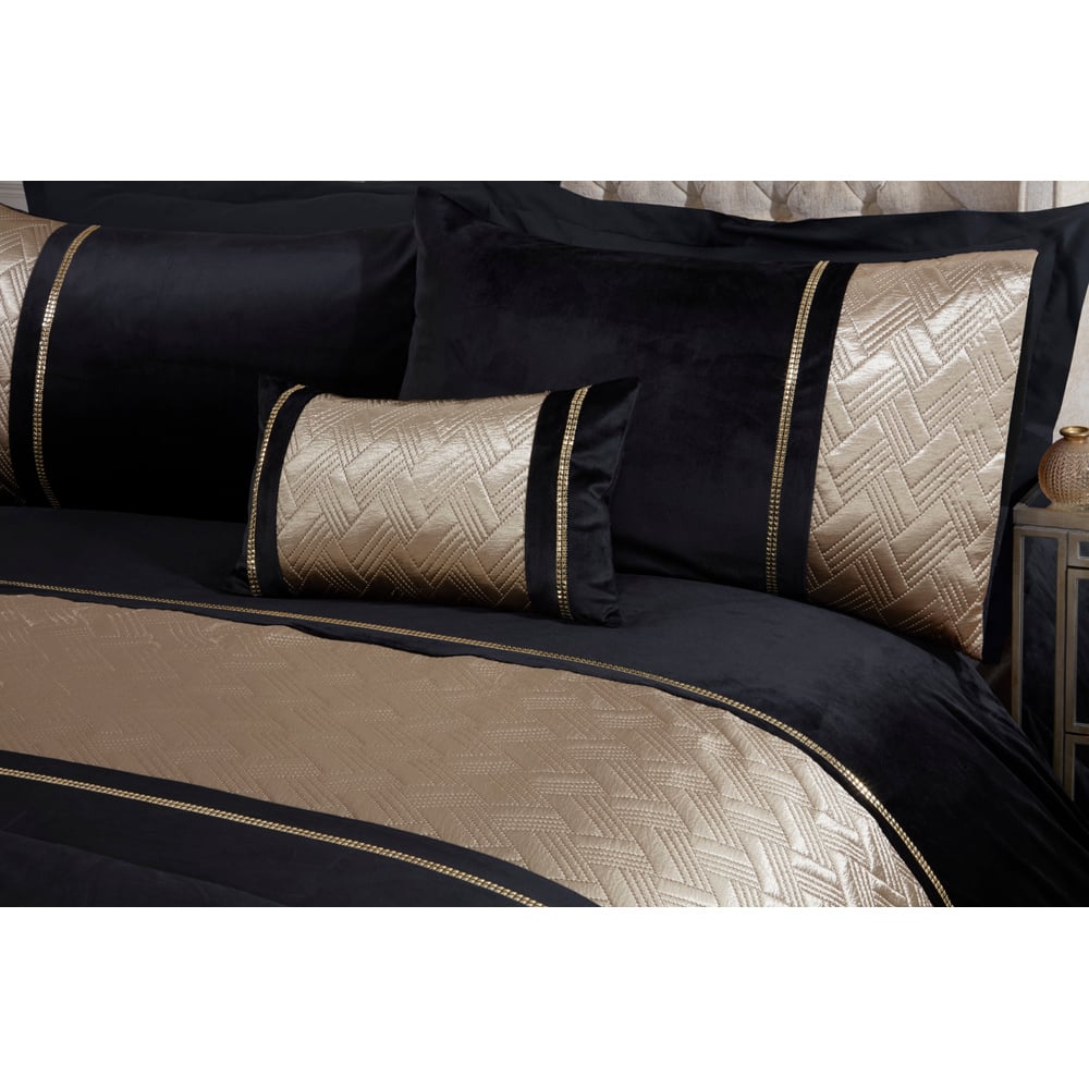 Rapport Home Capri King Size Black and Gold Velvet Duvet Set Image 2