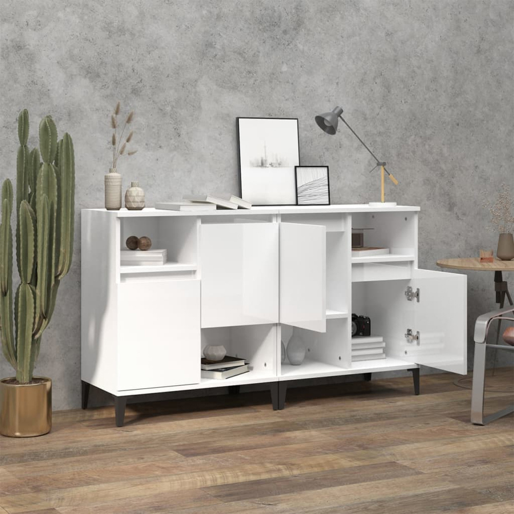 vidaXL 2 Door 2 Shelf White Sideboard Set of 2 Image 8