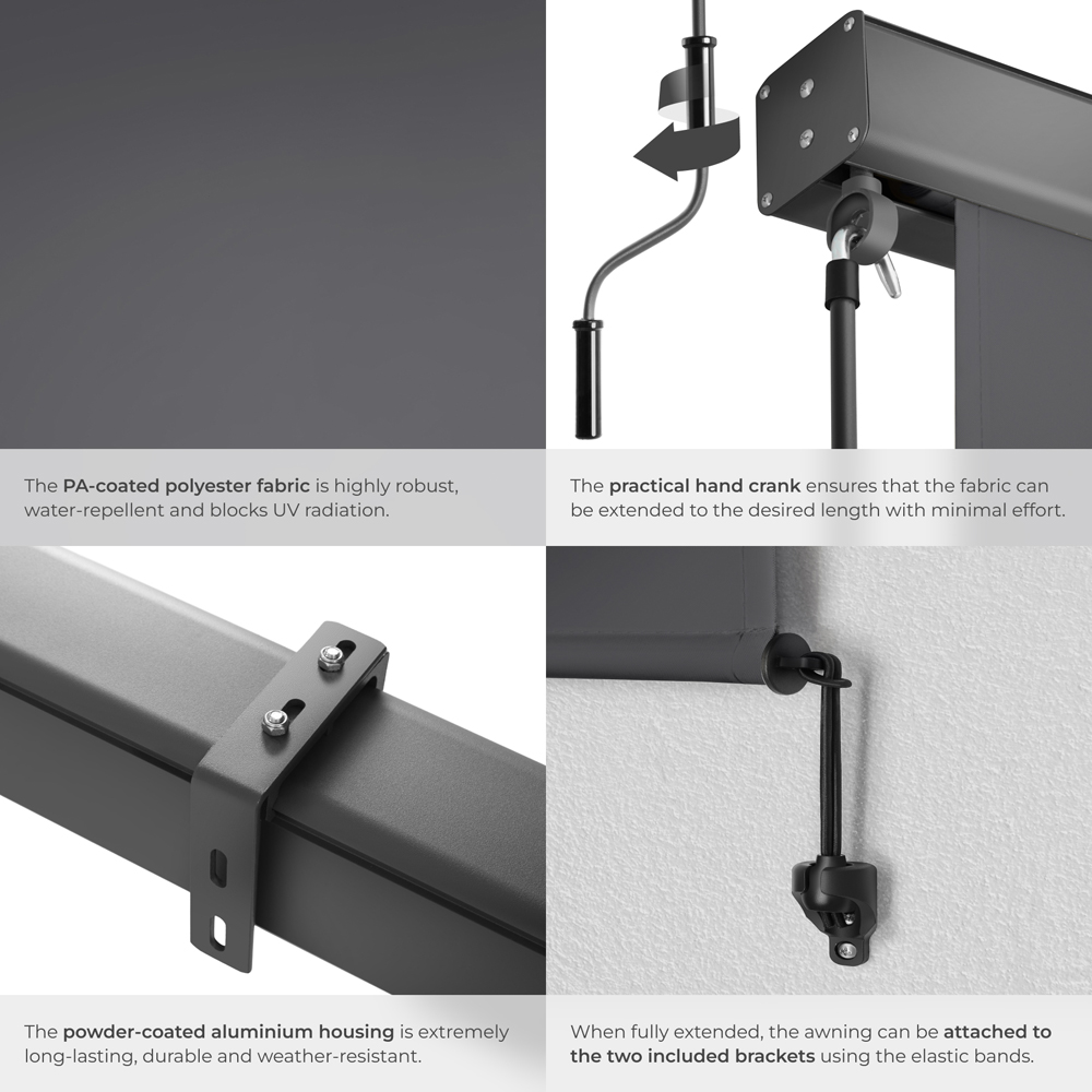 tectake Eloise Black Vertical Awning with 2 Wall Brackets 2 x 2.5m Image 5