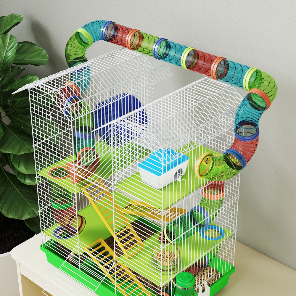 PawHut 5 Tier Green Hamster Cage Animal Travel Carrier Habitat Image 4