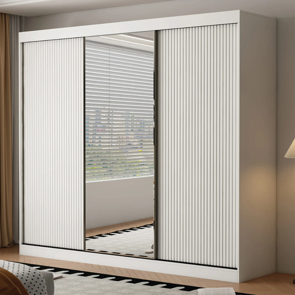 ARTESA Berlin 3 Door White Mirrored Sliding Wardrobe 250cm Image 1