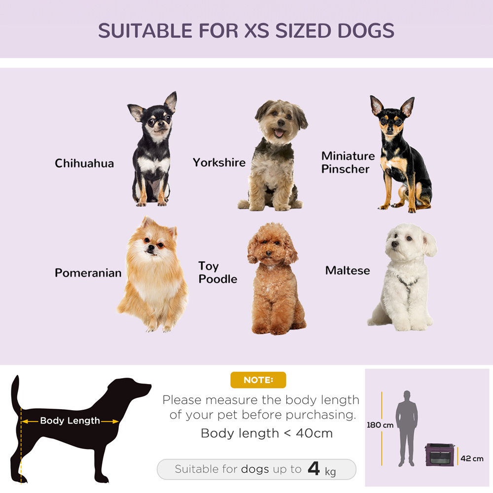 PawHut Purple Soft Side XS Dog Pet Carrier with Cushion Image 5