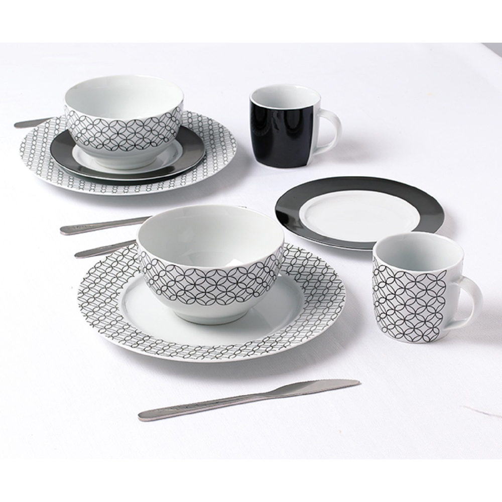 Waterside Geo Black and White 16 Piece Dinner Set Image 3