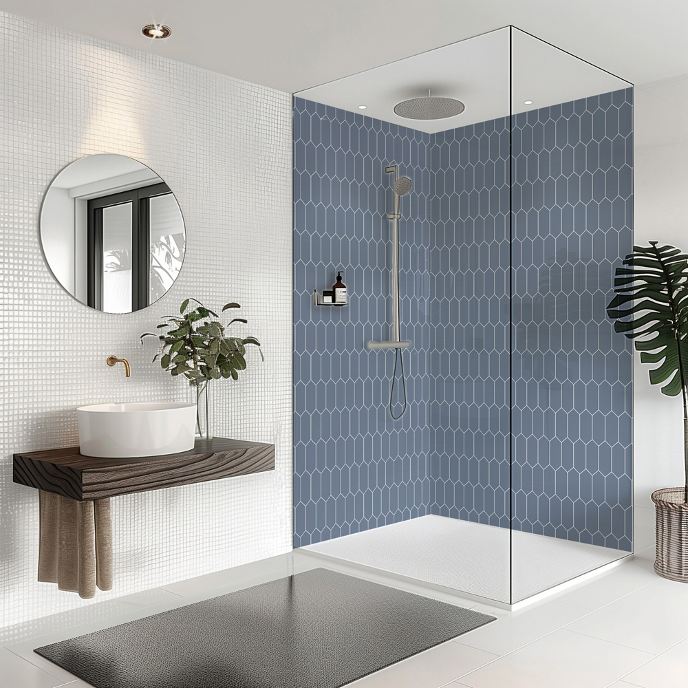 Splashbax Premium Artisan Elongated Hexagon Onyx Blue Acrylic Bathroom Wall Panel 2400 x 900mm Image 6