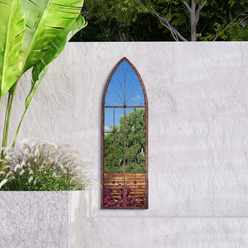 MirrorOutlet Chelsea Metal Arched Window Garden Mirror 120 x 40cm Image 4