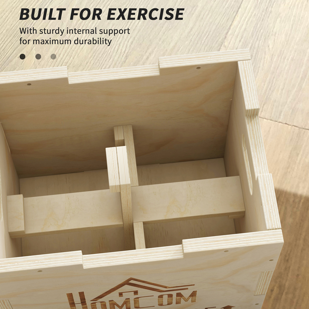 HOMCOM 3-in-1 Natural Wooden Plyometric Jump Box with Handle 30.5 x 35.5 x 40.5cm Image 5