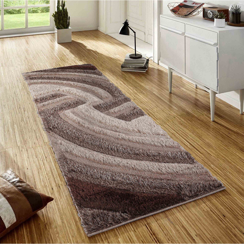 Desire Rug Modern Bronze Waves Shimmer Soft Shaggy Area Rug 60 x 220cm Image 2