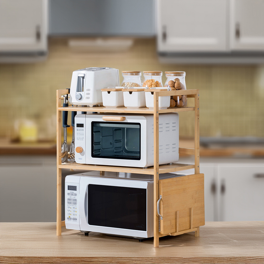 Living and Home 2 Shelf Natural Wooden Spice Rack Organiser with Hook Image 2