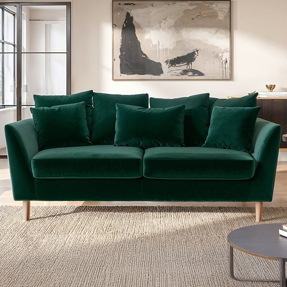 Solace+Co Avery 3 Seater Bottle Green Scatter Back Sofa Image 1