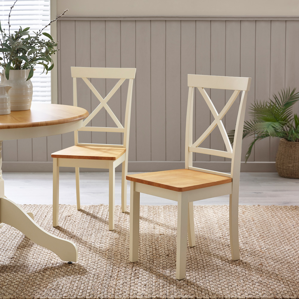 Furniturebox Fowey Marros 4 Seater Wooden Extending Dining Set Cream and Oak Effect Image 7