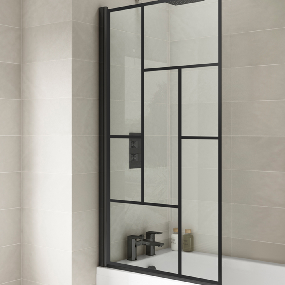 nuie Matt Black Abstract Square Shower Bath Screen 785mm Image 3