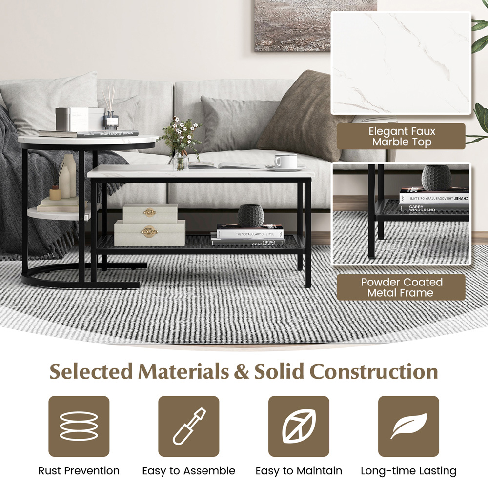 Costway Single Shelf White and Black Nest of Tables Set of 2 Image 6