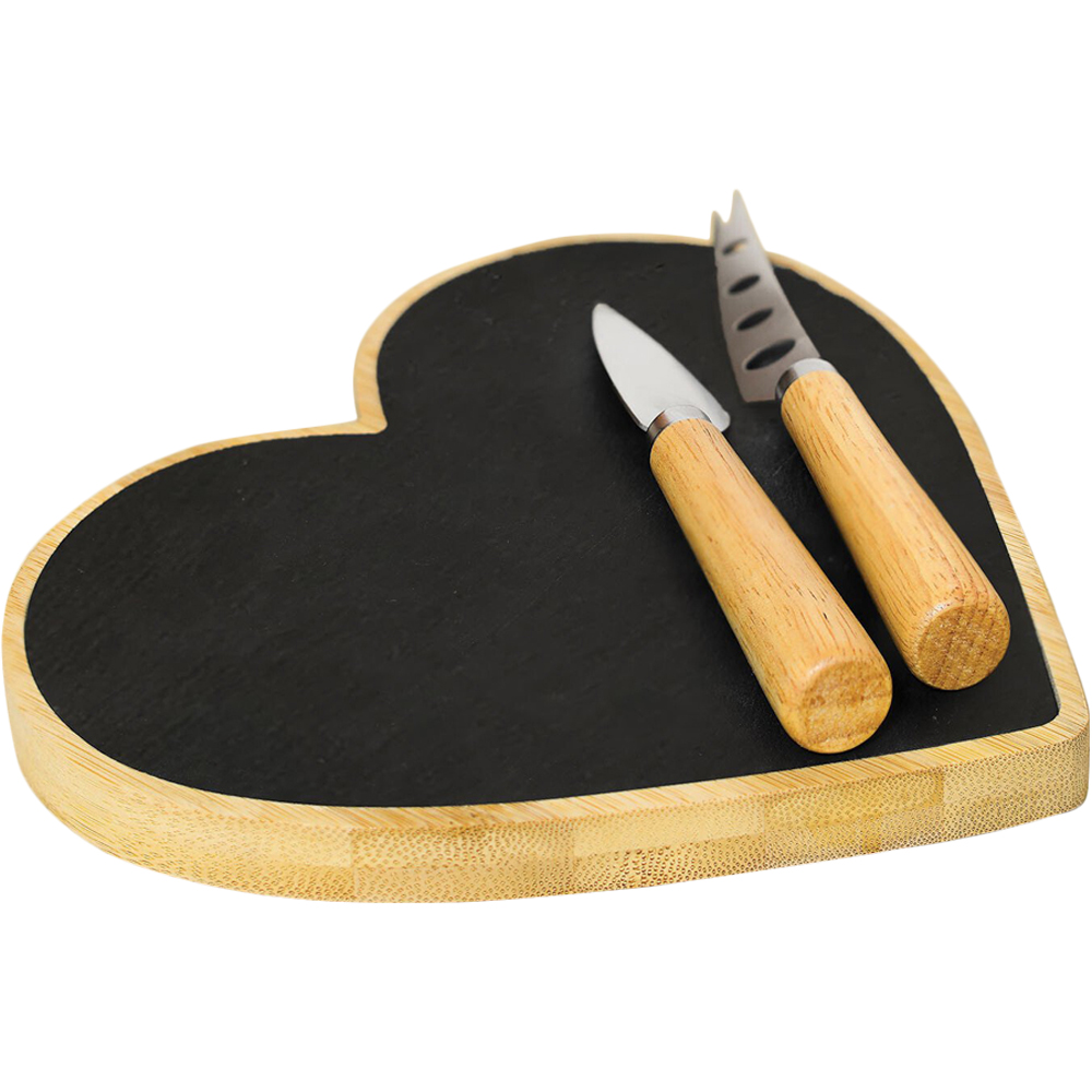 3 Piece Heart Cheese Board Set - Black and Natural Image 1