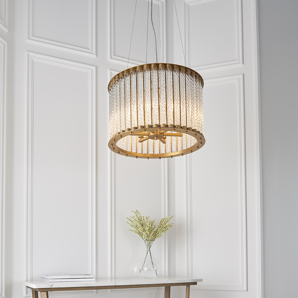 Merano Naples Matt Gold Ribbed Glass Pendant Light Image 6
