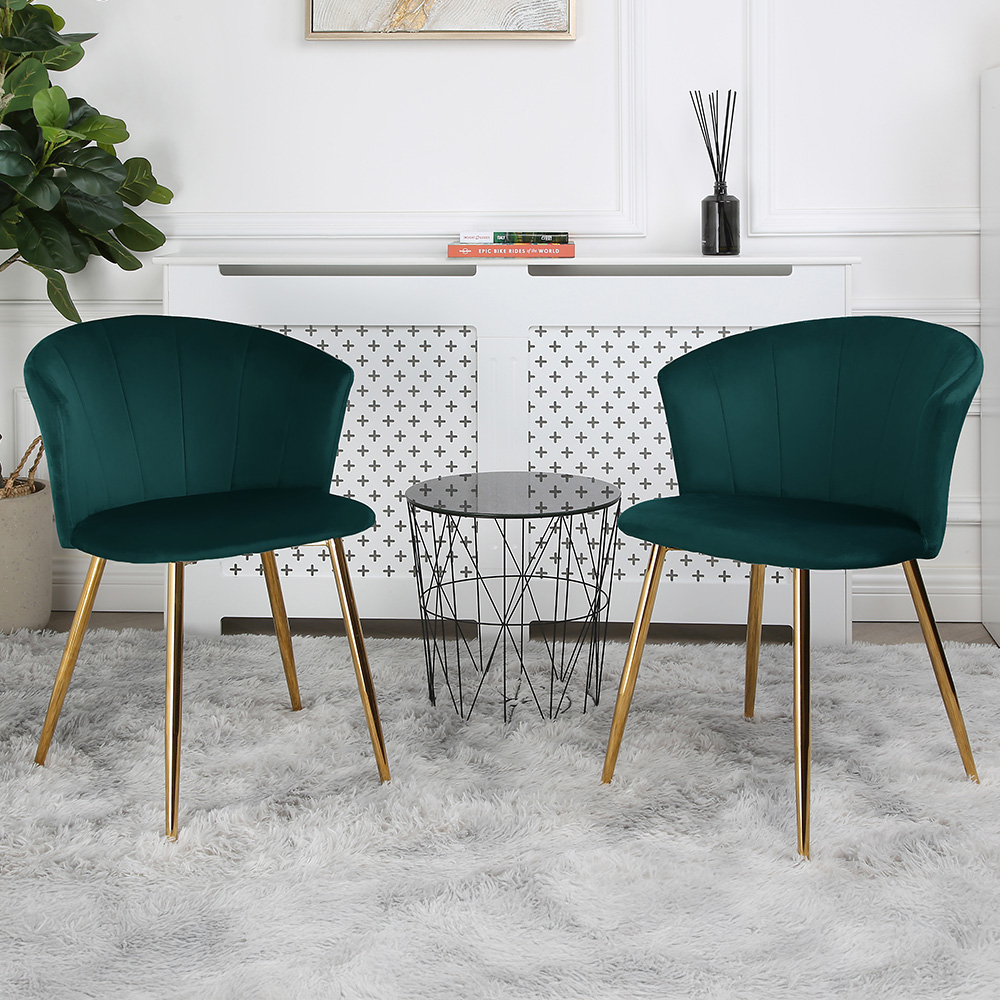 Home Garden Direct Mill Set of 2 Green Velvet Dining Chairs with Golden Legs Image 1