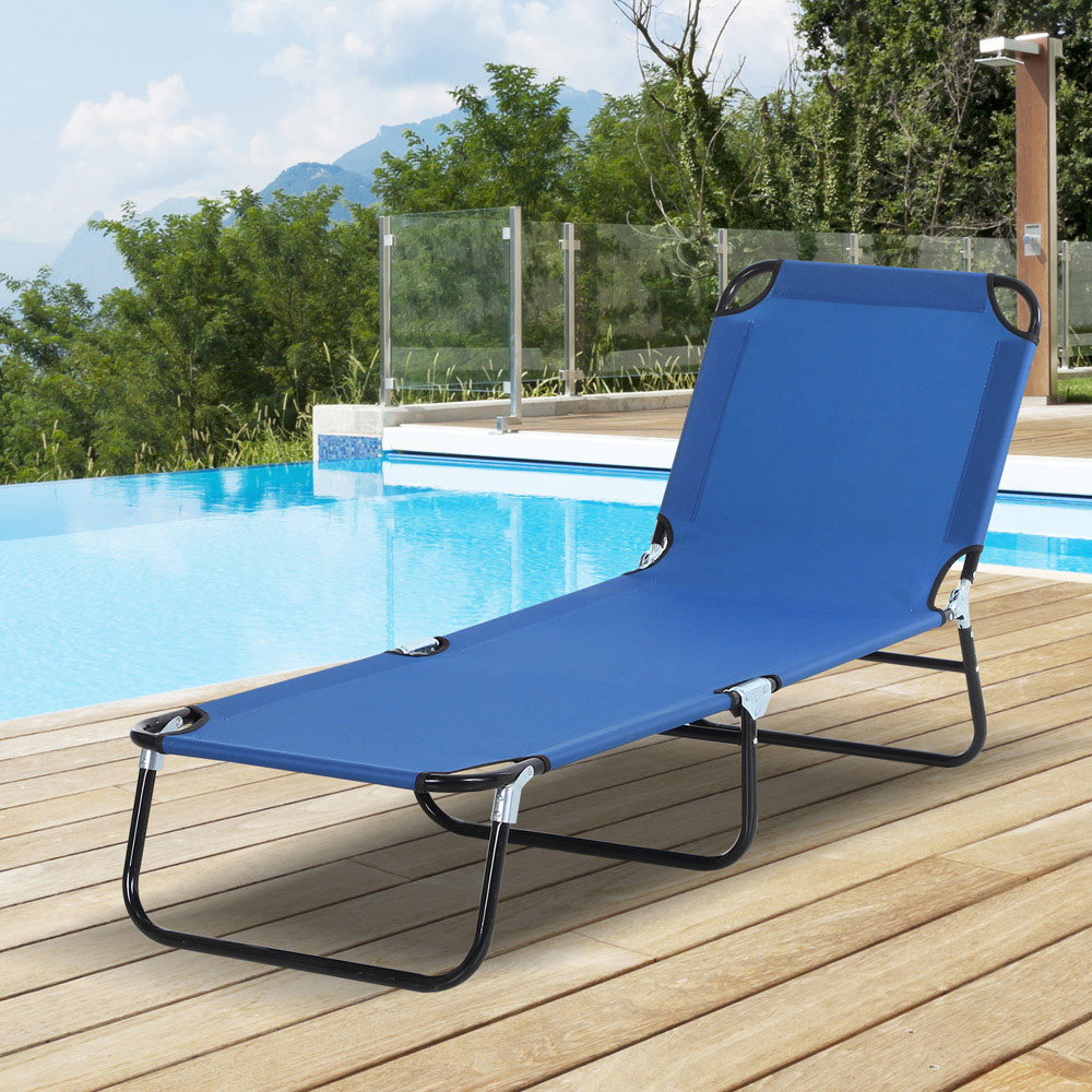 Outsunny Blue Portable Reclining Sun Lounger Image 7