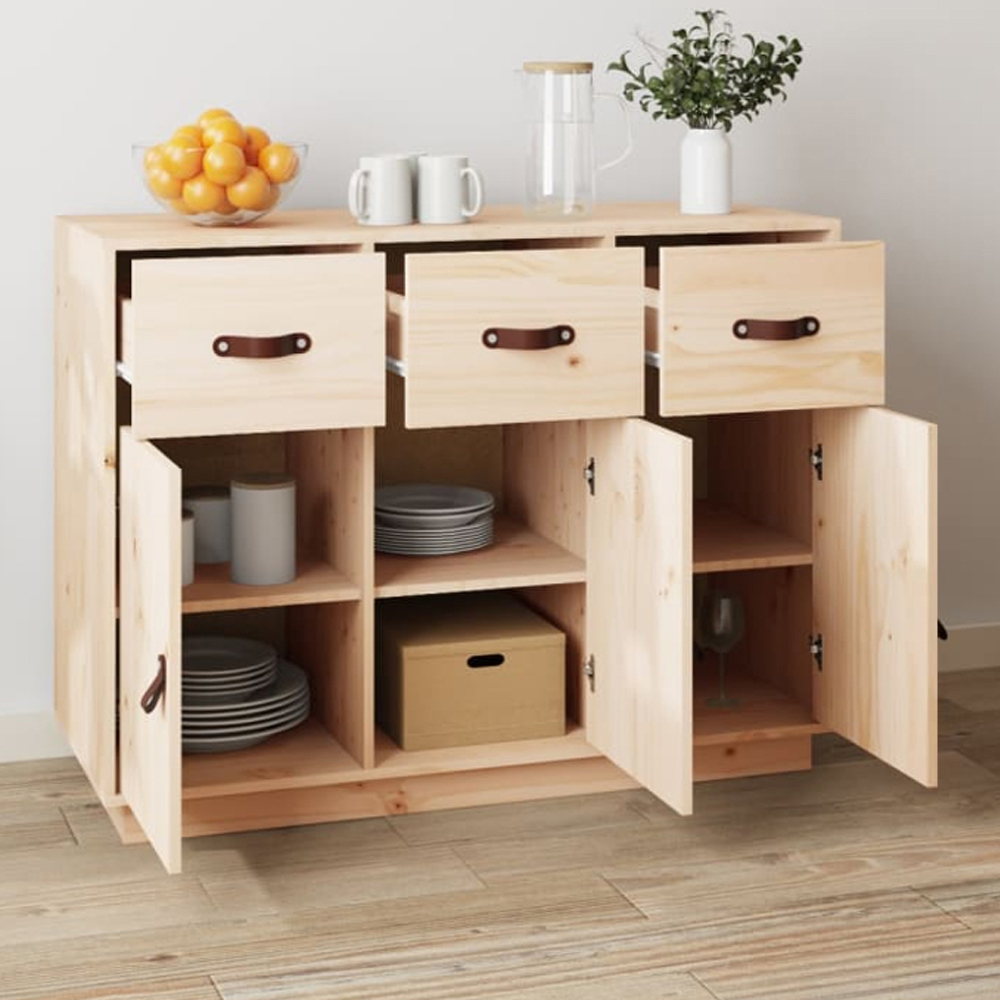 vidaXL 3 Door 3 Drawer Natural Solid Pine Wood Sideboard Image 1