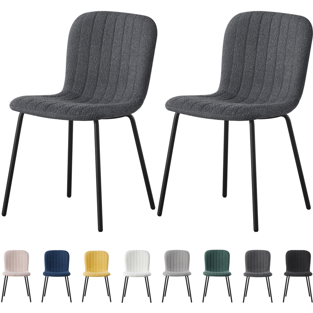 Bella Set of 2 Dark Grey Teddy Faux Fur Stitched Design Dining Chairs Image 6