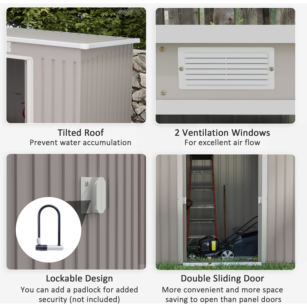 Outsunny Grey Metal Garden Shed with Sloped Roof and Air Vents Image 5