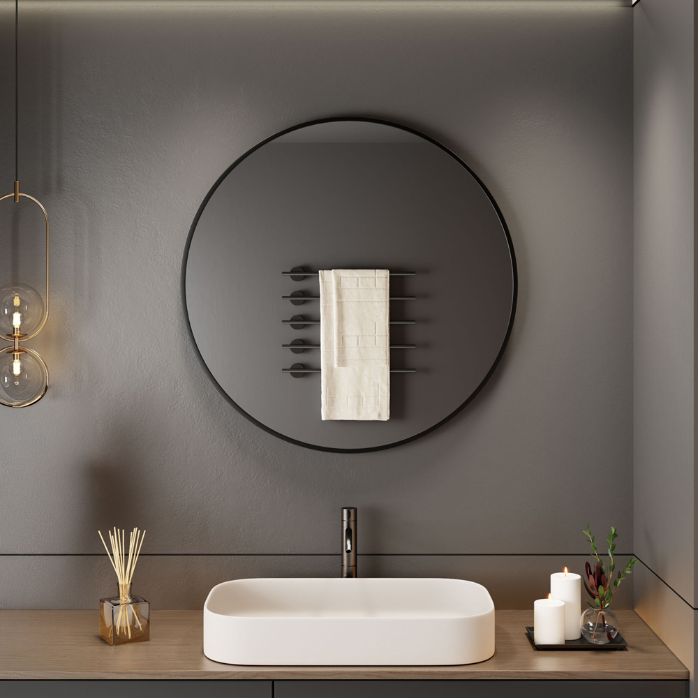Neo Black Metal Frame Anti-Rust Wall Mounted Round Mirror 60cm Image 3