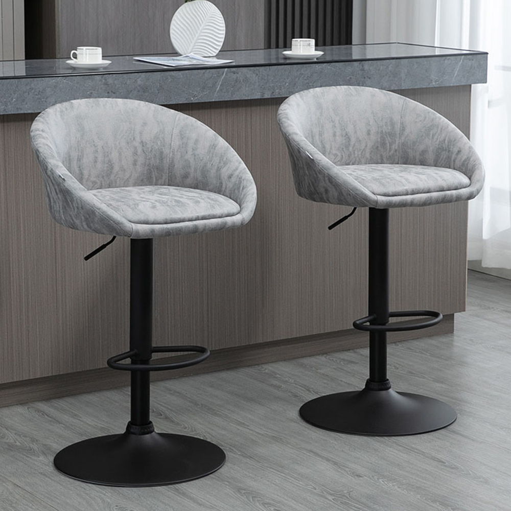 Portland Light Grey PU Leather Height Adjustable Swivel Bar Stool Set of 2 Image 1