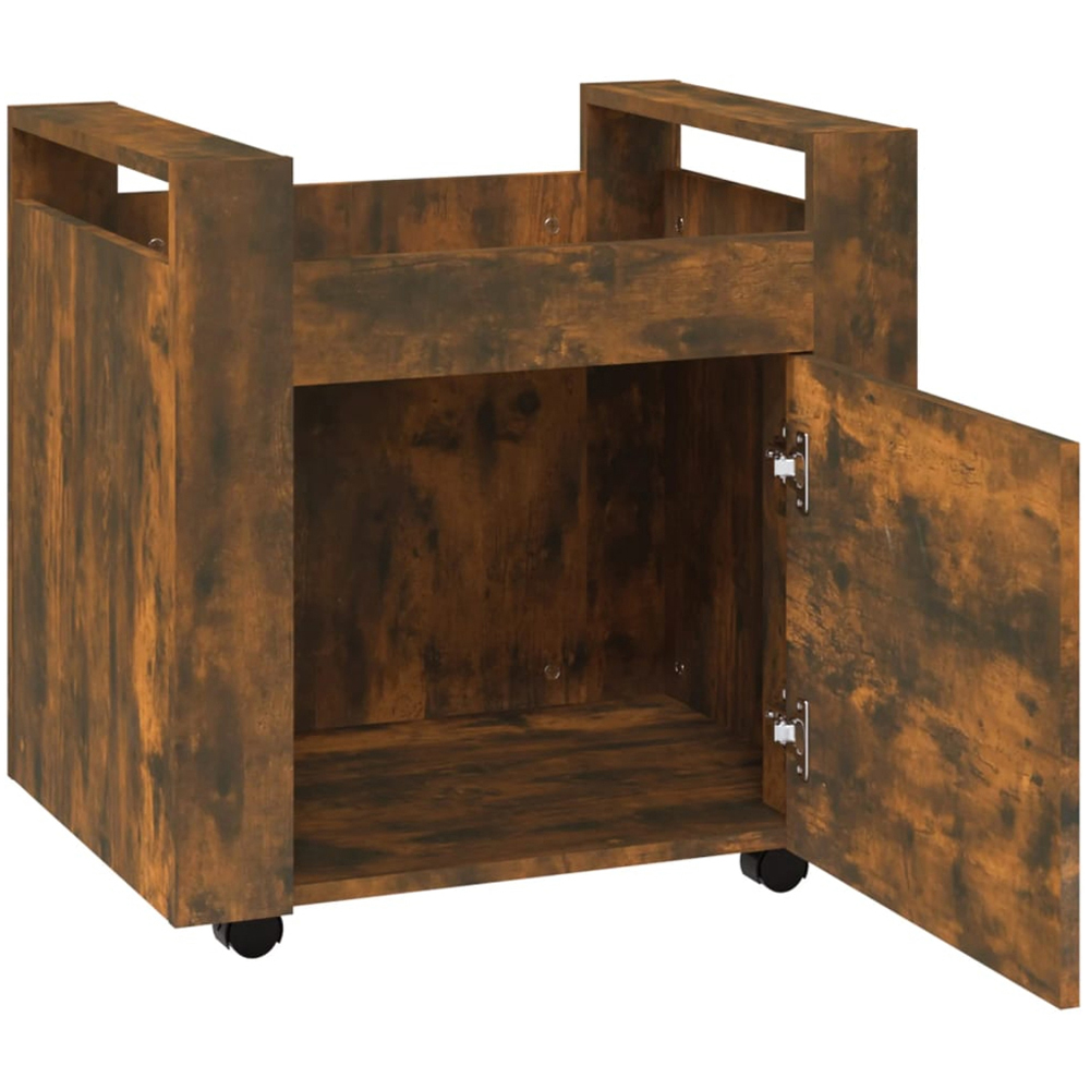 vidaXL Single Door Single Shelf Smoked Oak Wooden Desk Trolley Image 3