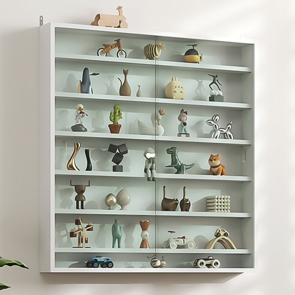 HOMCOM 7-TierWhite Wall Display Cabinet Image 1
