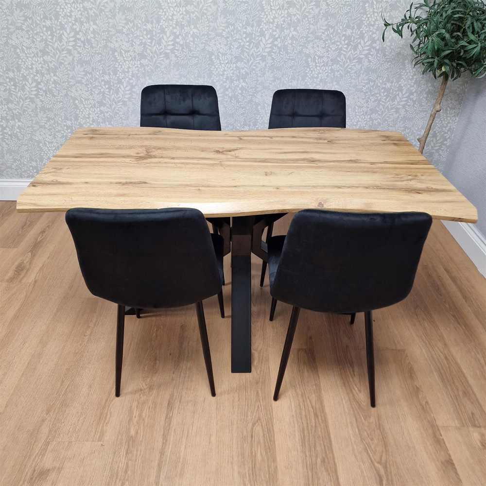 Kosy Koala 4 Seater Velvet Wooden Rectangle Dining Set Black Image 8